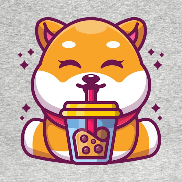 Cute shiba inu dog drinking boba milk tea cartoon by Wawadzgnstuff